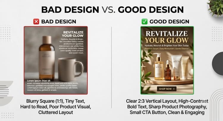 Visual comparison of low CTR versus high CTR Pinterest pin design structures.