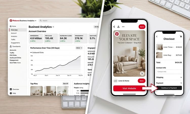 Pinterest Affiliate Marketing Without a Website visual funnel showing direct link conversion workflow.
