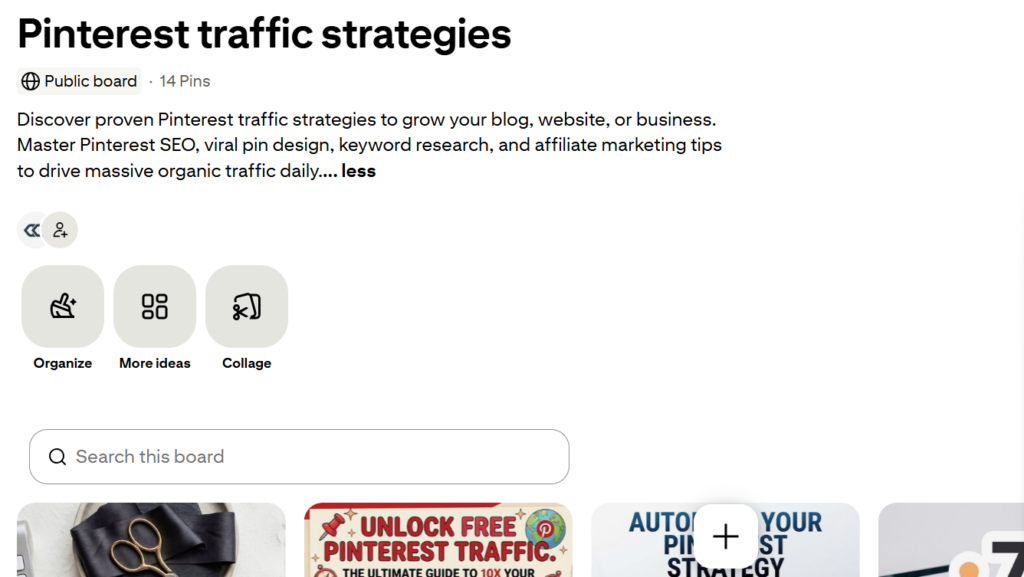 Pinterest board screenshot showing board description.